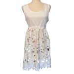 Judith March White Crochet/Lace Dress Tan Lining Large 466D-1 Photo 2