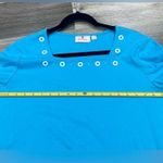 Quacker Factory  Top Large blue Square Neck circle and rhinestone Embellishing Photo 2