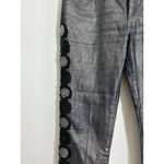 Woman’s Luxury Blues Sun Metal Embelished Stretch Shiny Straight Leg Jeans 9 Blue Size undefined Photo 1