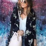 ZARA Womens Linen Blazer Size S Blue Floral Open Front Long Sleeve NWOT Photo 0