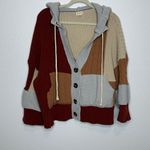 POL Colorblock Hooded Cardigan Mixed Media Red Cream M Photo 1