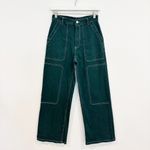 By Dyln Cooper Contrast Stitch High Rise Wide Leg Jeans Baggy Pants Green Small Photo 2