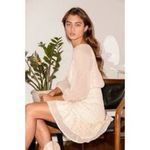 Lulus ✨All The Cheers Cream and Gold Dotted Smocked Mini Sz Medium Dress ✨ Photo 2