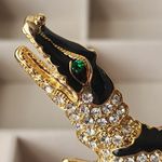 Large Statement Alligator Crocodile Austrian Crystal and Enamel Brooch Pin Gold Photo 1