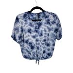 Y2K 90s Grunge D&Kade Crop Shirt Teen Large Blue Rayon Tie Dye Tie Waist Pocket Photo 0