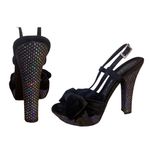 Casadei BLACK WITH MULTI-COLOR SEQUIN HEELS VELVET BOW PLATFORM SHOES (35.5) Photo 8