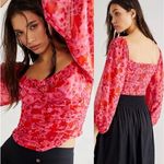 Free People  Floral Blouse Ruched Long Sleeve Top Pink‎ Rose Medium Photo 1