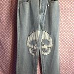 Gilipur Light Wash Skull Patch Jeans Punk Goth Streetwear Denim Pants Blue Size undefined Photo 0