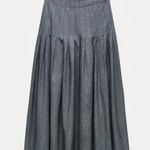 ZARA  Pleated Midi Dress Chambray Raw Hem Size L Photo 0