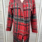 Joseph A . Plaid Coatigan Open Front Hooded Cardigan/Duster Red/Multi-Small Photo 0