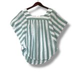 BeachLunchLounge  Striped Linen Blend Top Square Neck‎ Green White Sz S Coastal Photo 2