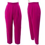 Vintage 80s Silk Pants Trousers High Rise Pleated Straight Leg Magenta Hot Pink Size 4P Photo 1