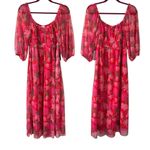 Maisie Red and Pink Floral Print Mesh Midi Dress Women’s Size Medium NWT Photo 10