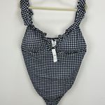 J.Crew Ruffle V Neck One Piece Gingham Swimsuit Padded Navy Retro US 24 NWT Photo 2