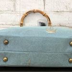 Handmade Blue Embroidered Butterfly & Flowers Wooden Top Handle Chain Strap Bag Photo 6