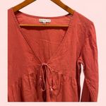 Cute peach 🍑 boho babydoll metallic thread tassel trim tunic top flare sleeve Orange Size M Photo 2