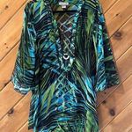 Peppermint bay tropical palm leaves sheer swim coverup Blue Size L Photo 0
