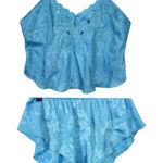 Victoria's Secret Vtg 90s Blue Satin Camisole & Ruffle Shorts Pajama Set Size S Photo 0