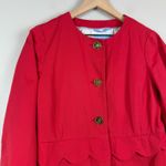 Draper James Grace & Charm Trench Coat Women 8 Red Scalloped Button Front Jacket Photo 2
