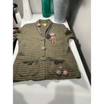 Sigrid Olsen Y2K  Wool Blend Cardigan Button Front Floral Applique Green Pink M Photo 10