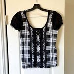 Tripp NYC Plaid Lace-Up Corset Top Cotton Black White Gothic Punk XL EUC Photo 0