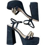 Schutz Nedy Black Suede Gold Stud Chunky Platform Heel Sandals Size 9 Photo 2