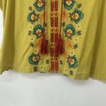 Natural Life  Boho Top Green Floral Embroidered Tassels Split Neck Hippie Size XL Photo 3