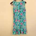 Stella Parker Collection Tropical Floral V Neck Tassel Sleeveless Ruffle Dress L Blue Size L Photo 11