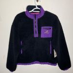 Ivory Ella  Black Quarter zip Sherpa pullover with purple logo patch pocket sz S Photo 0