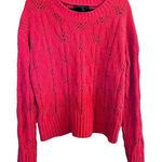 BCBGMAXAZRIA BCBG MAXAZRI Bright Red Pointelle Knit Chenille Pullover Sweater‎ Size Large Photo 0