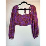 Urban Outfitters Purple Floral Ruched Square Neck Long Sleeve Crop Top M Photo 2