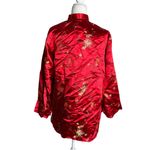 Jade Jade Jade Asian Kimomo Jacket Large Red Floral Lined Frog Buttons Pockets Photo 3