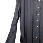 Free People  Katie Bird Small Boho Crochet Inset Black Flowy Shirt Photo 2
