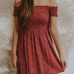 Brandy Melville  Caley smocked off the shoulder red floral dress Photo 0