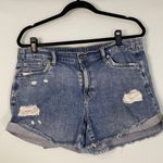 Aerie  Women's Blue Distressed Denim Cutoff Shorts Rolled Hem Size M Photo 0