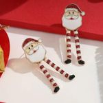 Christmas Santa Claus With Long Legs Enamel Dangle Earrings Cute Party Style Zin Red Photo 5