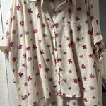 easel Off White Purple Flower Printed Linen Button Down Shirt Photo 2