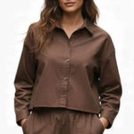 Everlane NEW  Woven PJ Top Brown Button Down Shirt Cotton Sz XS Photo 0