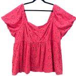 Torrid  Womens Blouse Size 4X Pink Eyelet Short‎ Sleeve Empire Waist Milkmaid Top Photo 0