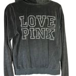 Victoria's Secret Pink Love Pink Black Velour Hooded Track Jacket Full Zip Y2K Silver"Rhinestones" Photo 1