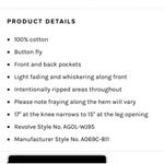 AGOLDE  100% ORGANIC COTTON RIPPED KNEE BUTTON FLY HI WAISTED JEANS MADE IN USA Photo 2