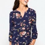 Fun2Fun Stitch Fix Top Small Navy Floral Blouse 3/4 Sleeve NWOT Blue Photo 0