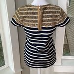 Ann Taylor Vintage Y2K Navy and White Stripe Lace Top Pique Tee Shirt Top Small Photo 5