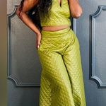 The Sang The Quilted Set Olive Sequin Bustier And High Waisted Wide Leg Pants Set Medium Photo 0