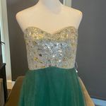 Women’s Green & Silver Full Length Prom Party Dress CorsetBack Size L NEW Size L Photo 1