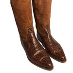 1990s Armando Pollini Brown Leather & Suede Western Tall Boots Size 6.5 Photo 2