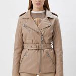 DKNY  Faux Leather Biker-Style Jacket w/ Belt Beige Size S NEW Photo 0