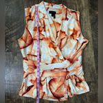 Donna Karan  Sleeveless Wrap Top in Orange and White Photo 5