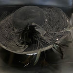 Angiolo Frasconi Wide Brim Black Velour Lace Feather Studded Funeral Hat OSFA Photo 0