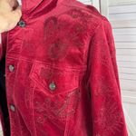 Chico's  Boho Velour Paisley Embroidered Beaded Sequin Trucker Jacket Red‎ 3 XL 16 Photo 5